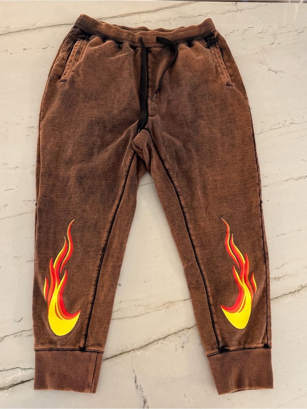 Nike Joggers Size Large Rust Black Washed Graphic Flames Sweatpants Men's Sun